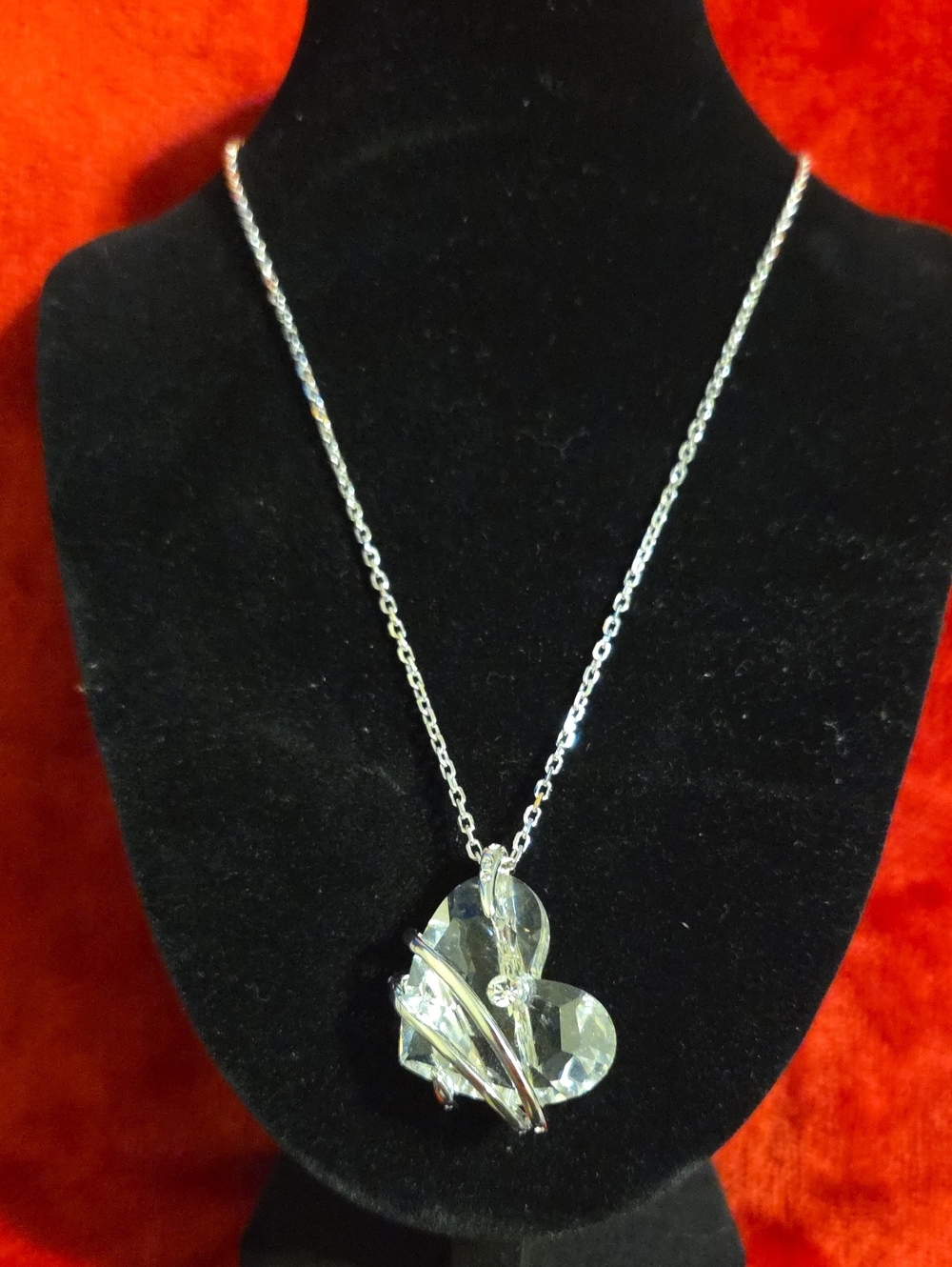 Swarovski Clear Crystal Heart Pendant Necklace with Silver Accents